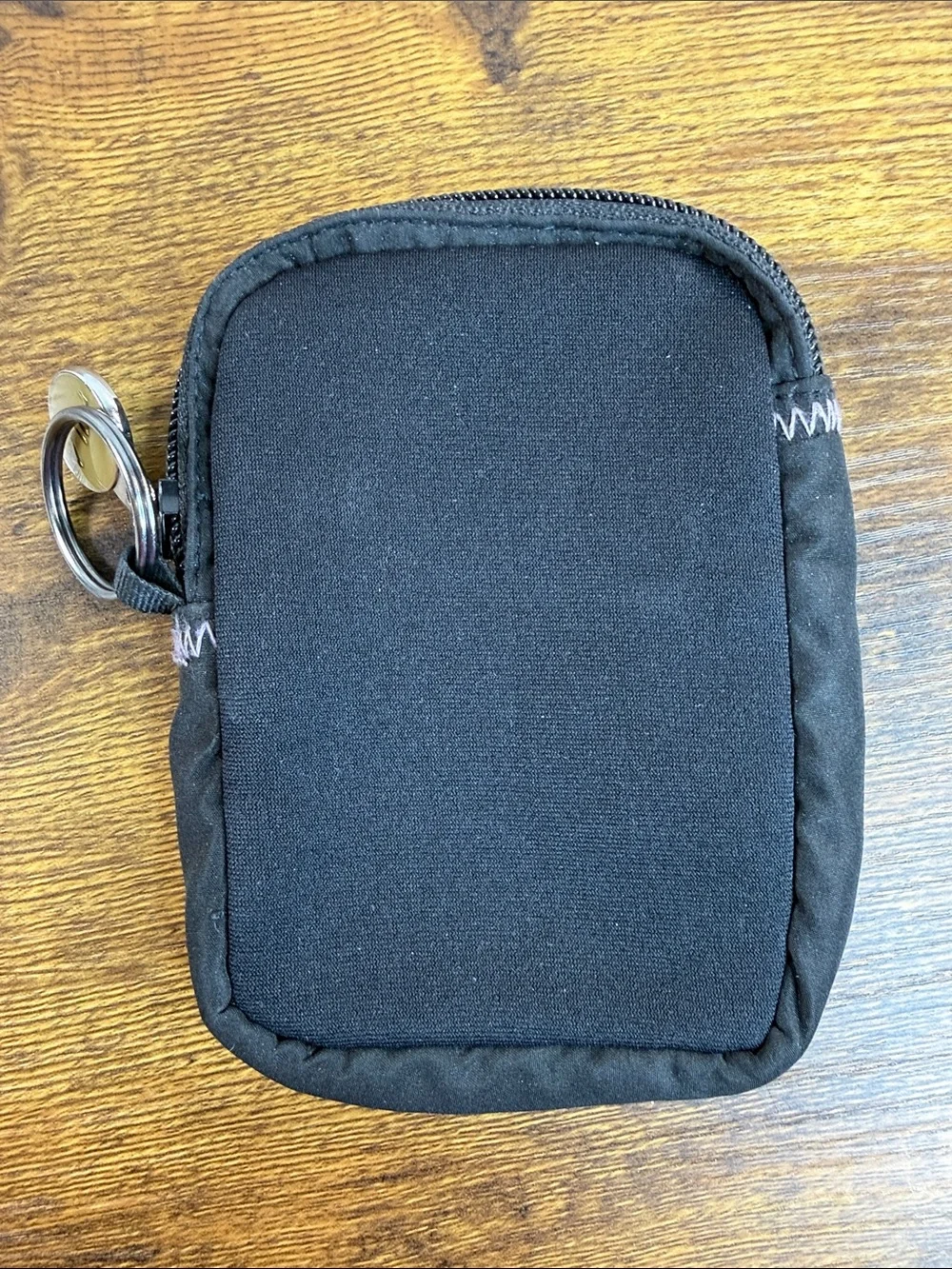 Black Quilted Key Pouch with Stitch Detail
